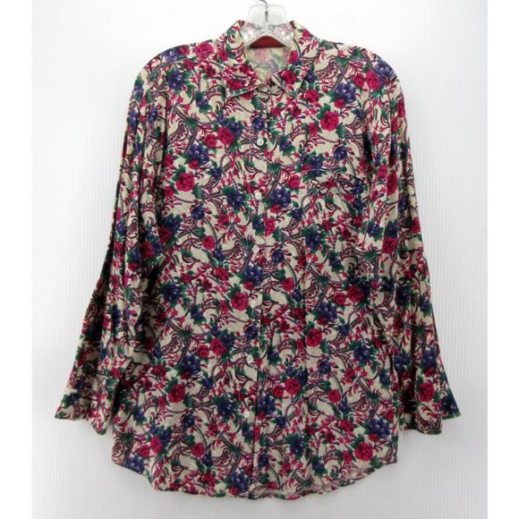 VINTAGE American Eagle Top Medium Button Shirt Grunge Art Botanical - Picture 1 of 10